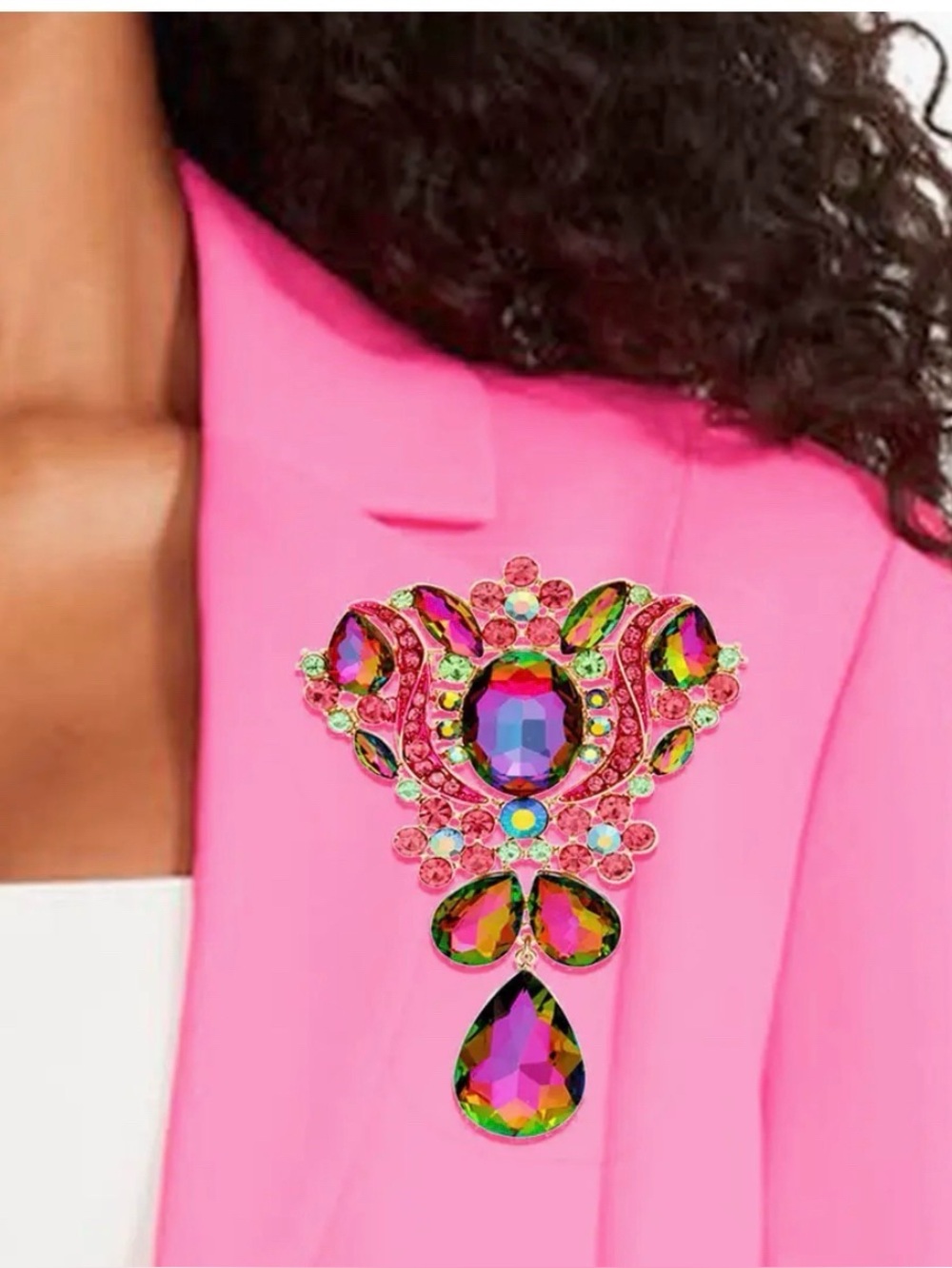 Statement Pink Multicolor‎ Crystal Brooch - Women Jewelry